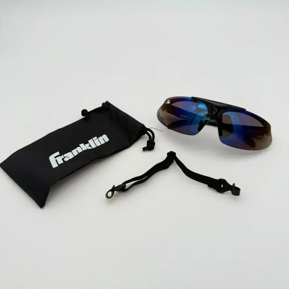 Franklin MLB Black Deluxe Flip-Up Sunglasses Blue Mirror Baseball Softball